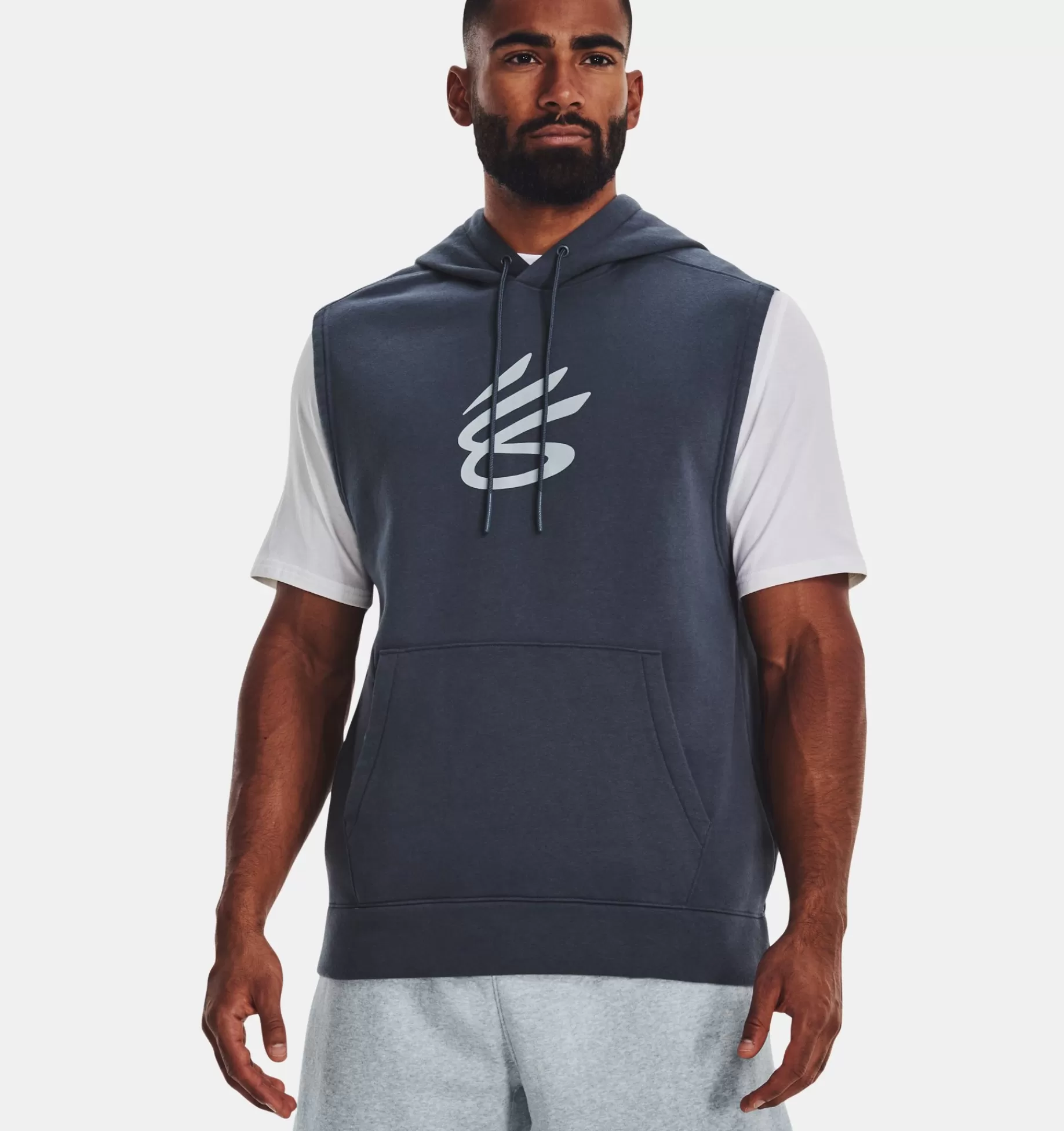 Best Sale Under Armour Felpa Con Cappuccio Senza Maniche Curry Fleece Da Uomo Downpour Gray / Harbor Blue - 044