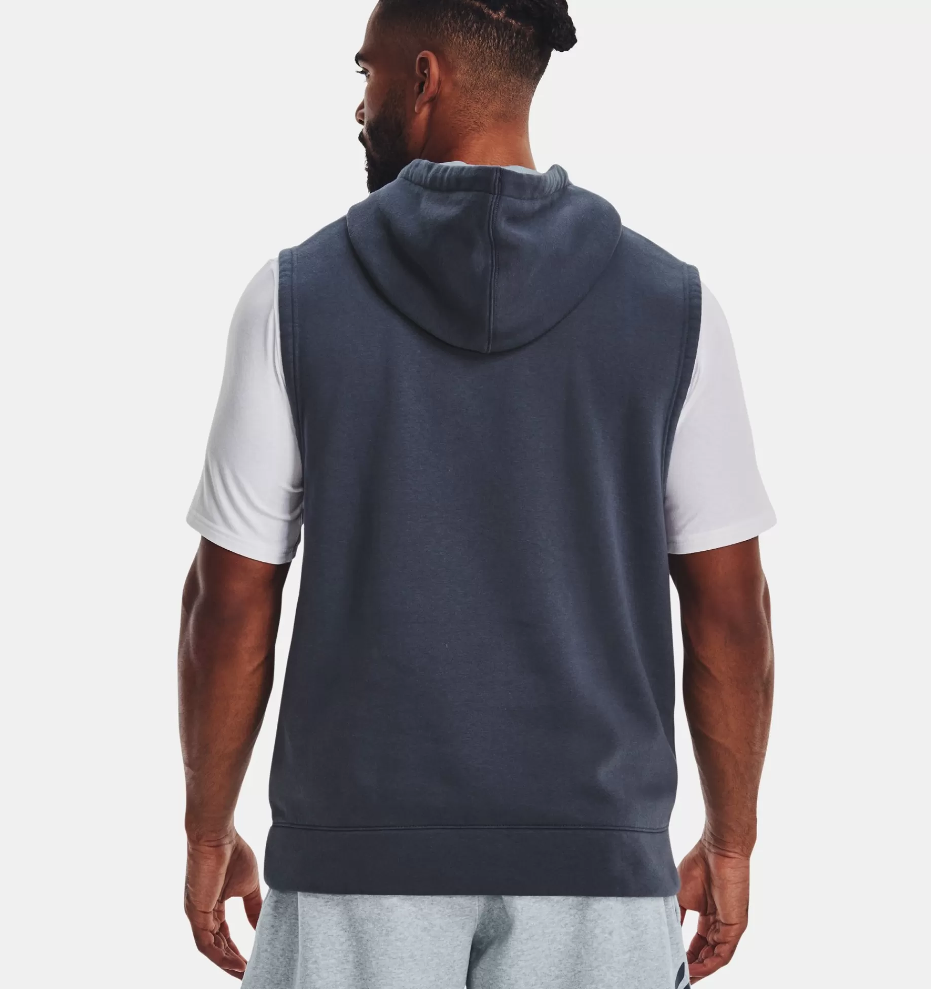 Best Sale Under Armour Felpa Con Cappuccio Senza Maniche Curry Fleece Da Uomo Downpour Gray / Harbor Blue - 044