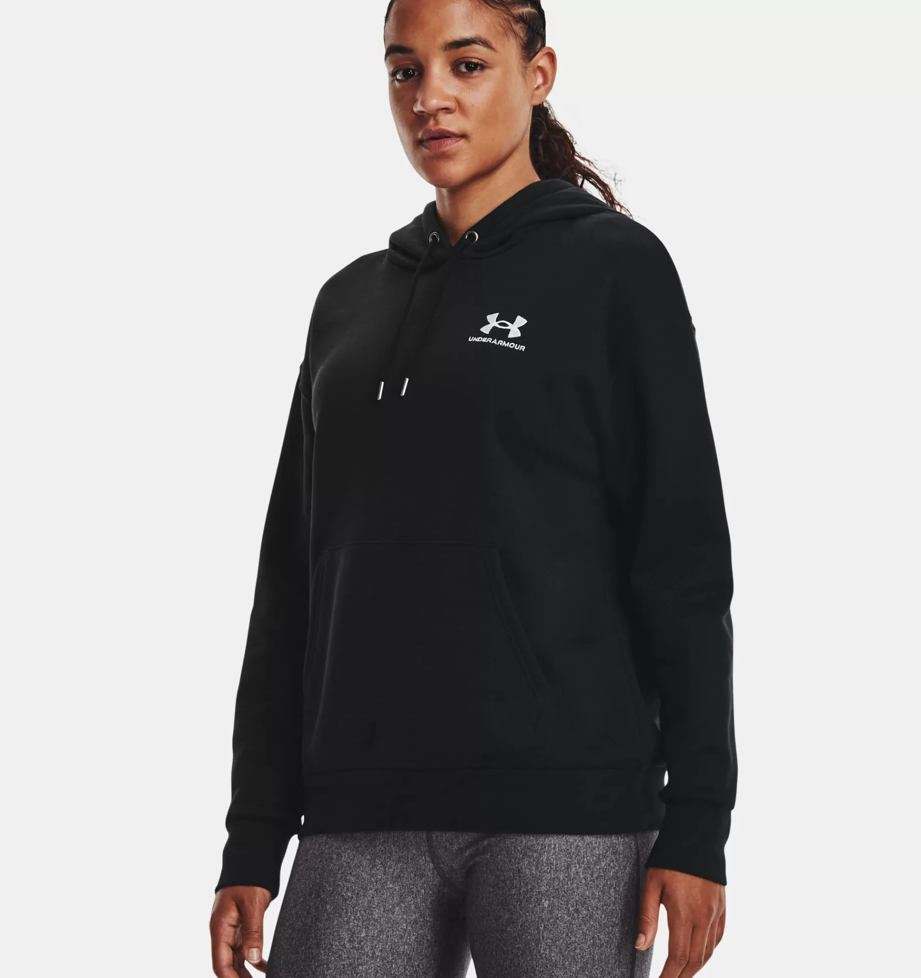 Best Sale Under Armour Felpa Con Cappuccio Ua Essential Fleece Da Donna Black / White - 001