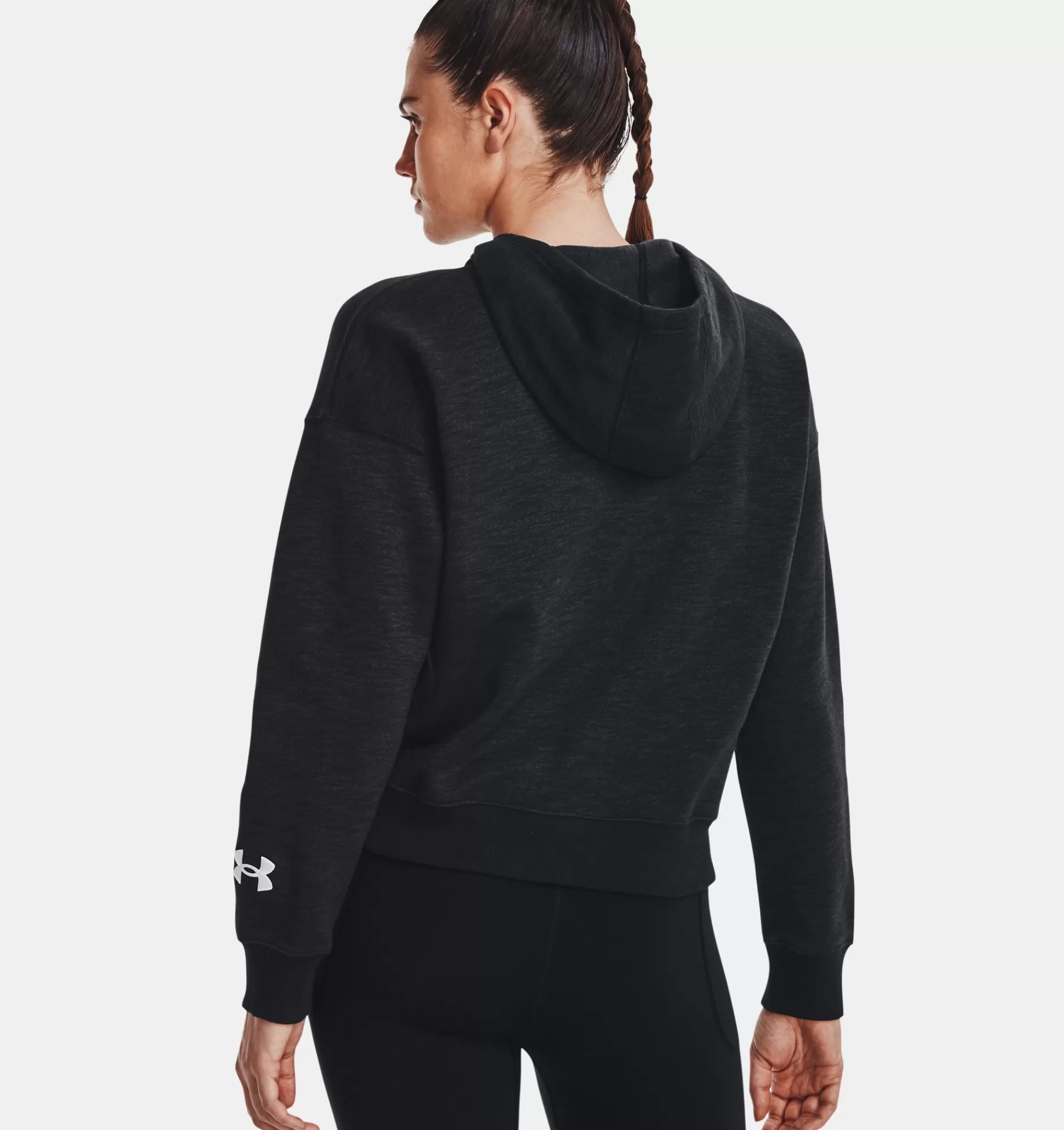 New Under Armour Felpa Con Cappuccio Ua Essential Fleece Script Da Donna Black / Jet Gray - 001