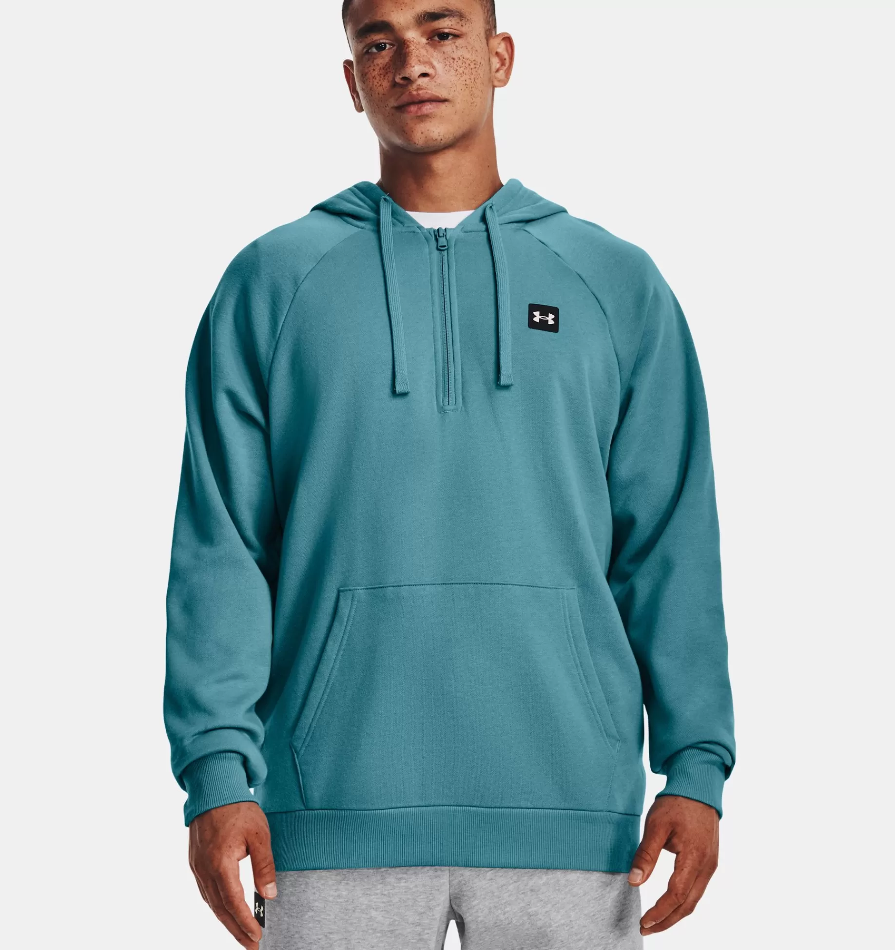 New Under Armour Felpa Con Cappuccio Ua Rival Fleece ½ Zip Da Uomo Glacier Blue / Onyx White - 433