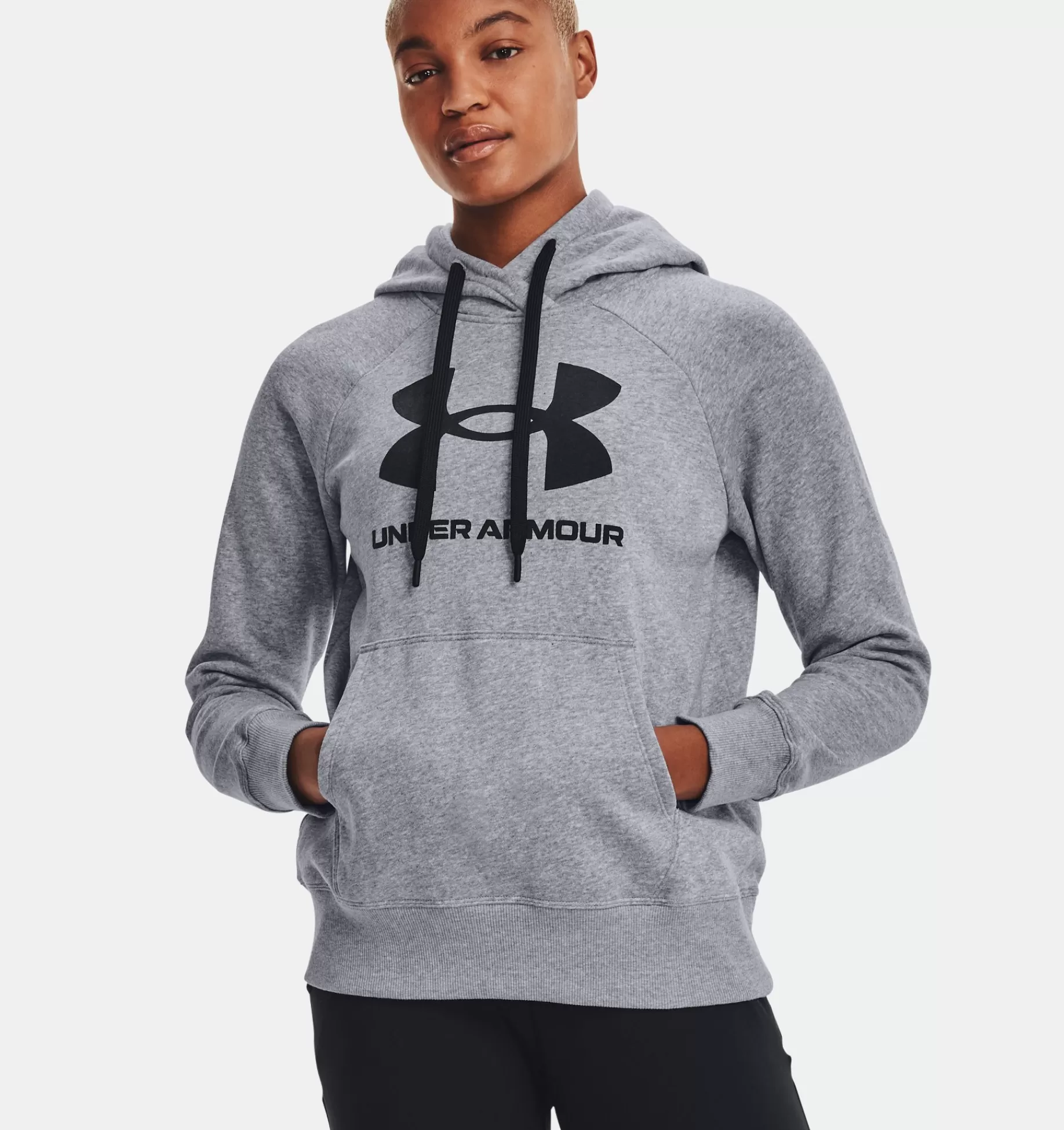 Shop Under Armour Felpa Con Cappuccio Ua Rival Fleece Logo Da Donna Steel Medium Heather / Black - 035