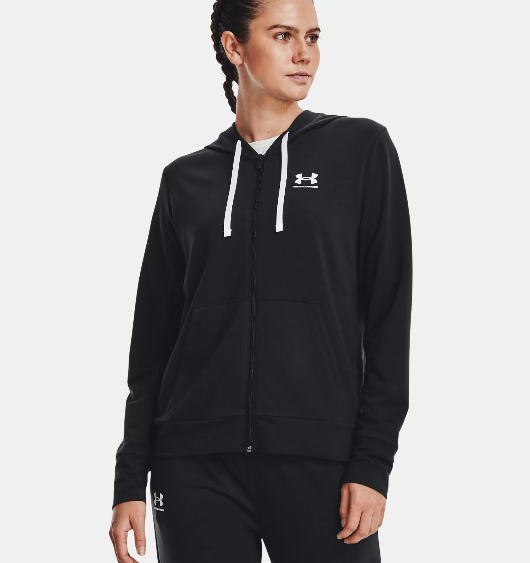 Shop Under Armour Felpa Con Cappuccio Ua Rival Terry Full-Zip Da Donna Black / White - 001