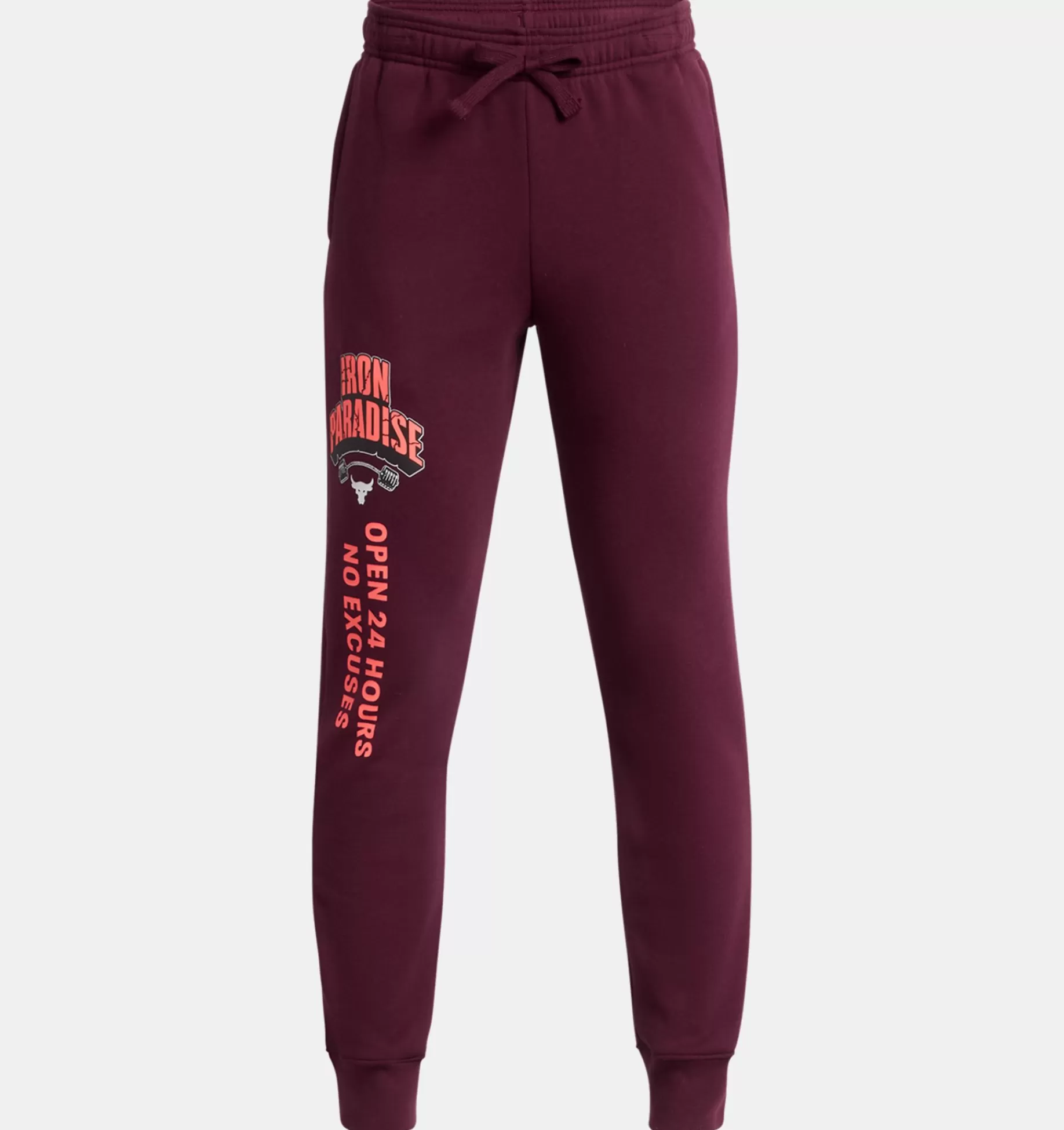 New Under Armour Jogger Project Rock Rival Fleece Home Gym Da Ragazzo Dark Maroon / Summit White - 600