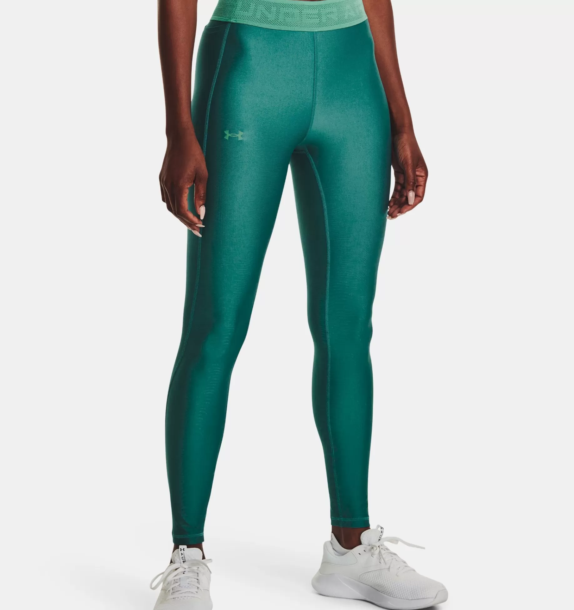 Best Sale Under Armour Leggings Heatgear® Branded Waistband Da Donna Coastal Teal / Birdie Green - 722