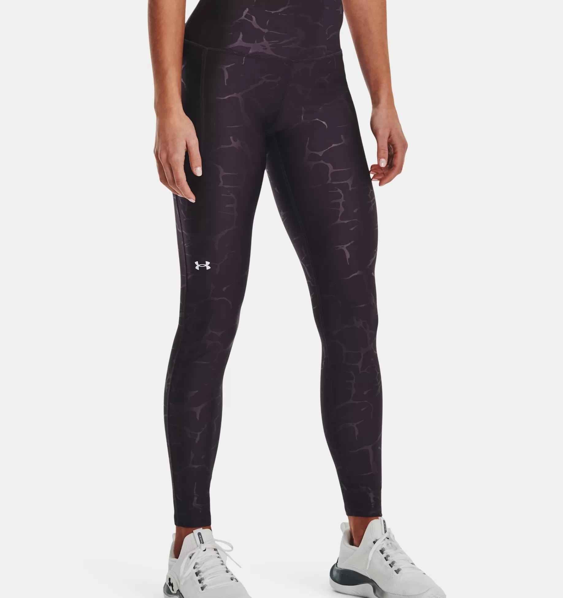 New Under Armour Leggings Heatgear® No-Slip Waistband Emboss Da Donna Tux Purple / White - 541