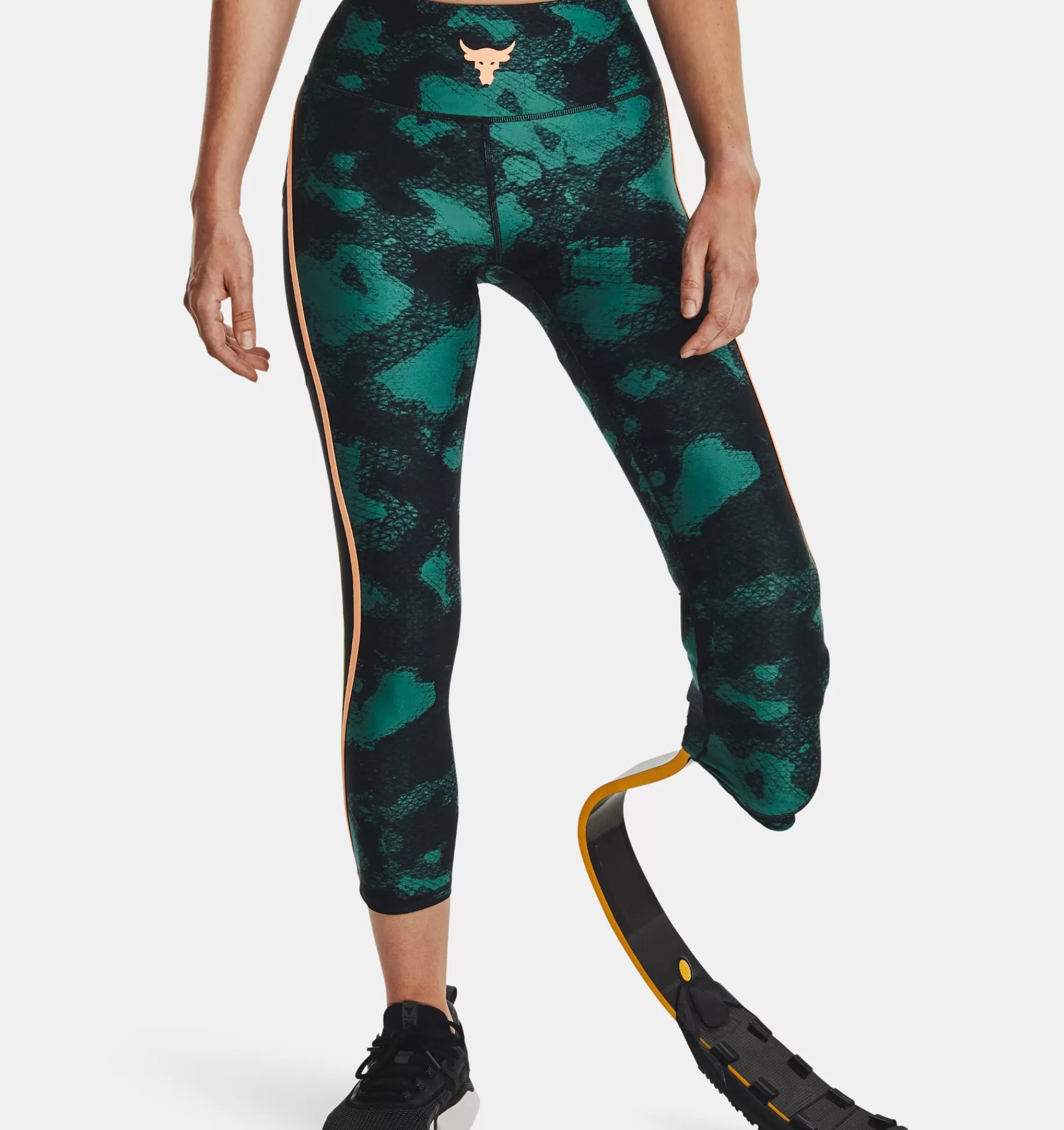 Clearance Under Armour Leggings Project Rock Heatgear® Printed Ankle Da Donna Coastal Teal / Orange Tropic - 722