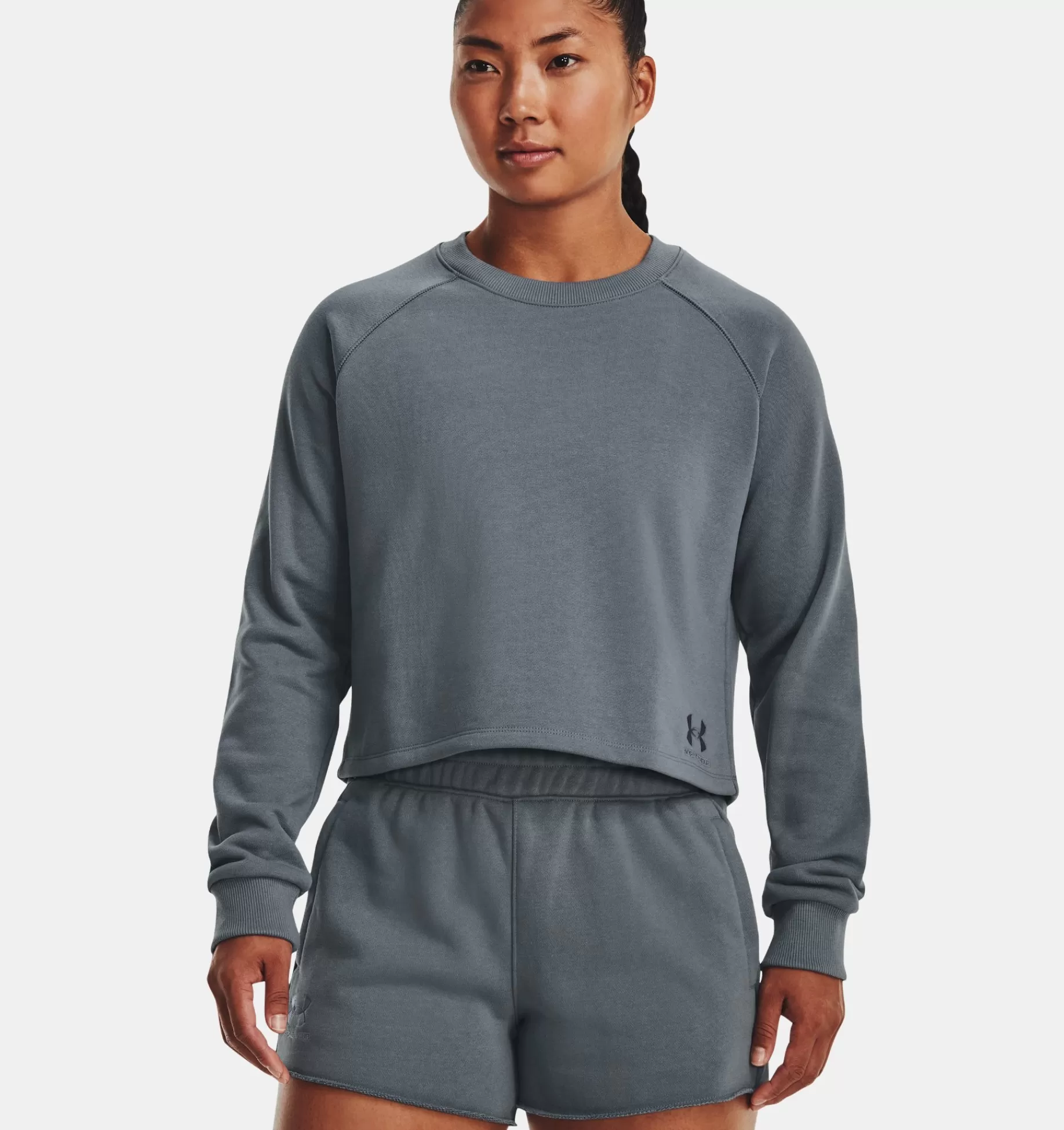 Clearance Under Armour Maglia A Manica Lunga Ua Terry Crop Da Donna Gravel / Downpour Gray - 002