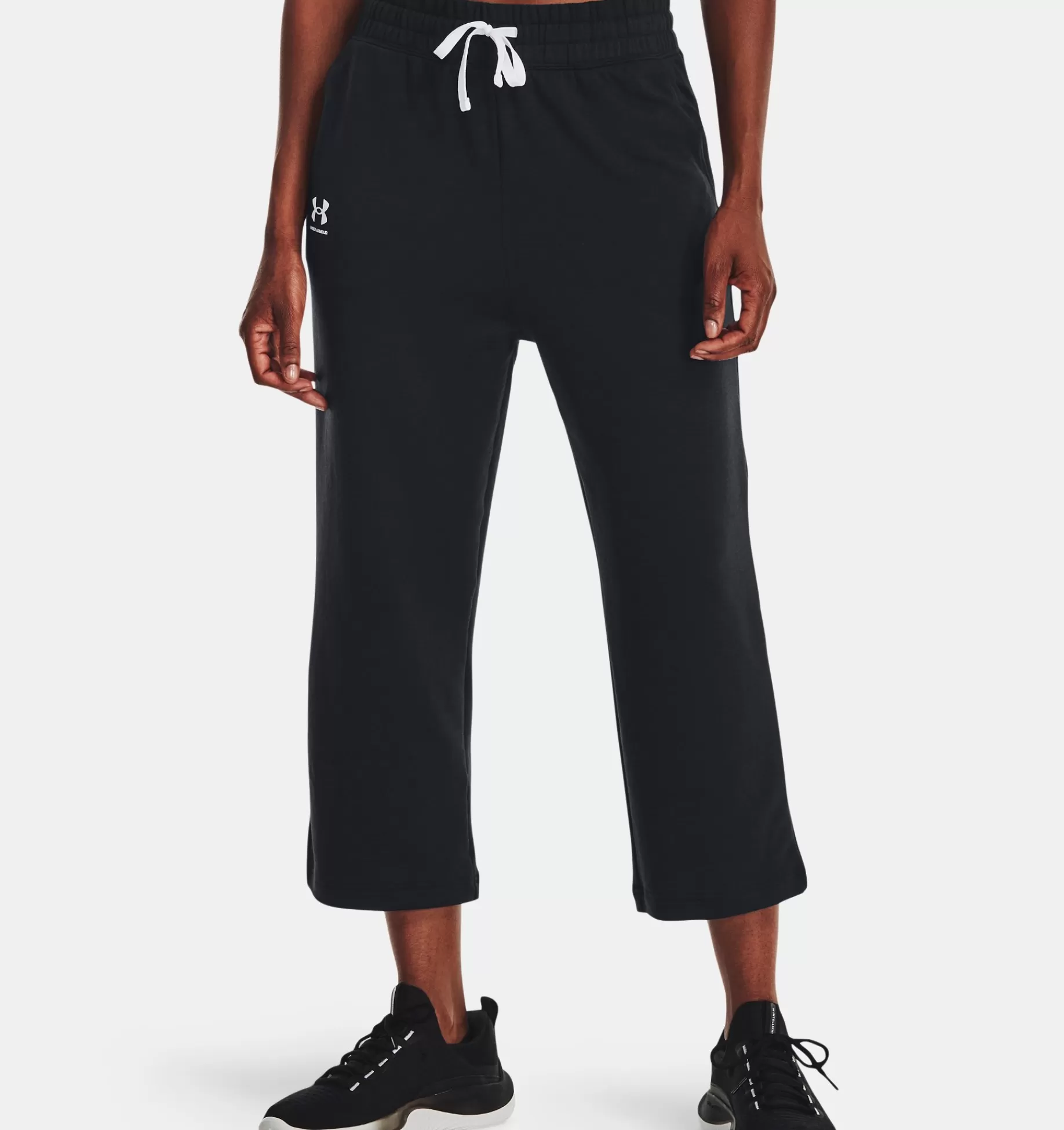 Sale Under Armour Pantaloni Ua Rival Terry Flare Crop Da Donna Black / White - 001