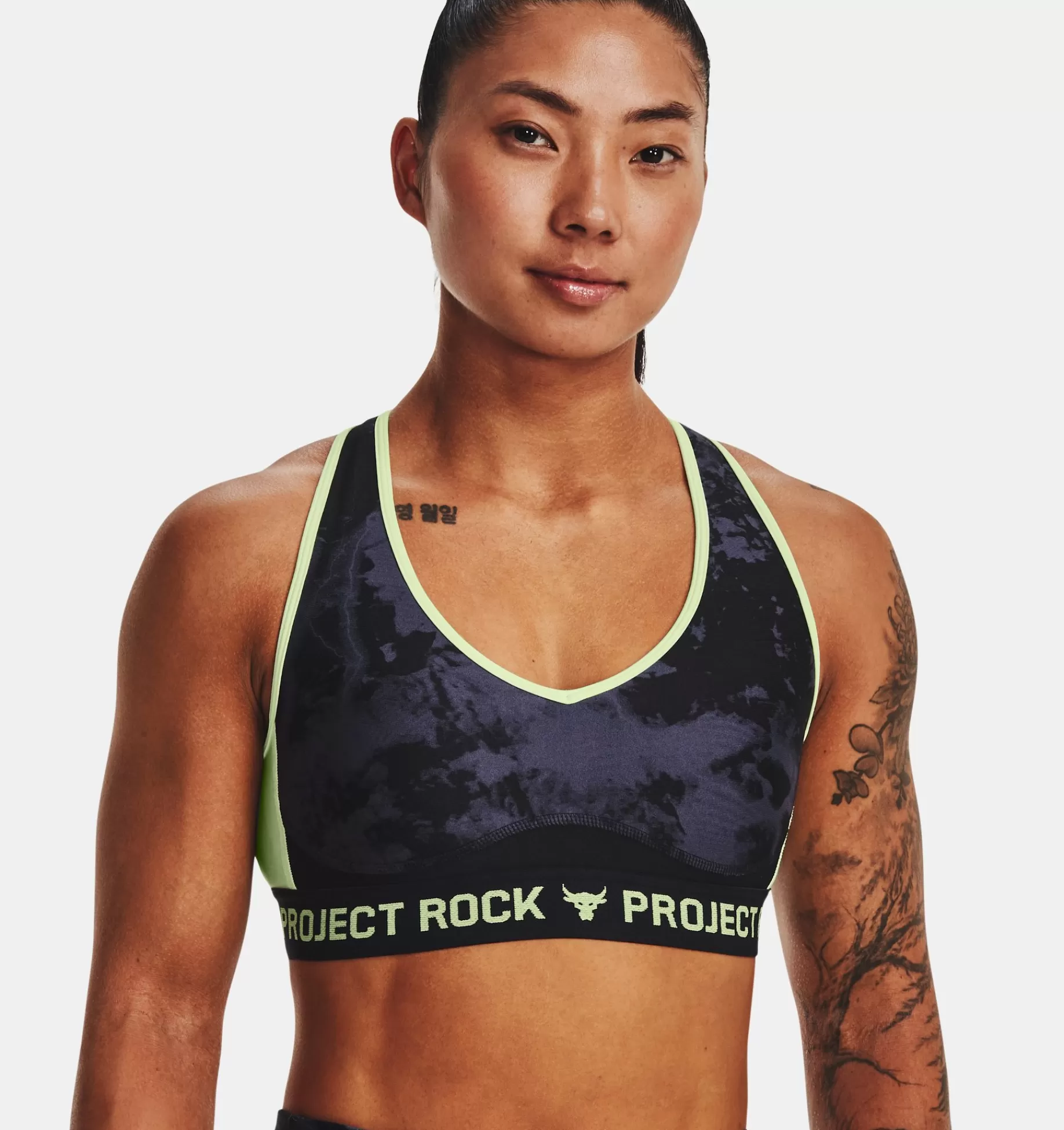 Online Under Armour Reggiseno Sportivo Project Rock Crossback Printed Da Donna Black / Tempered Steel - 001