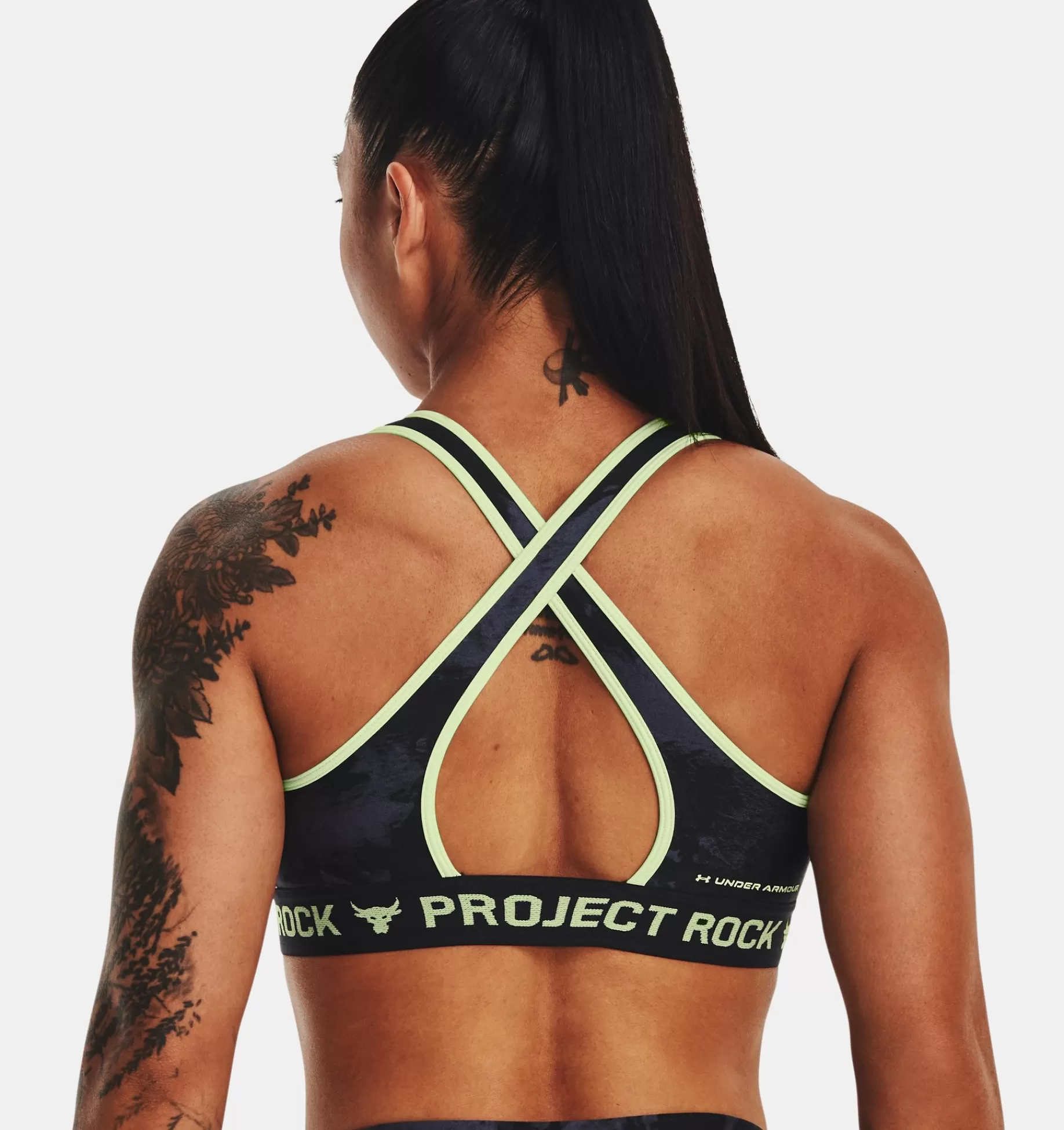 Online Under Armour Reggiseno Sportivo Project Rock Crossback Printed Da Donna Black / Tempered Steel - 001