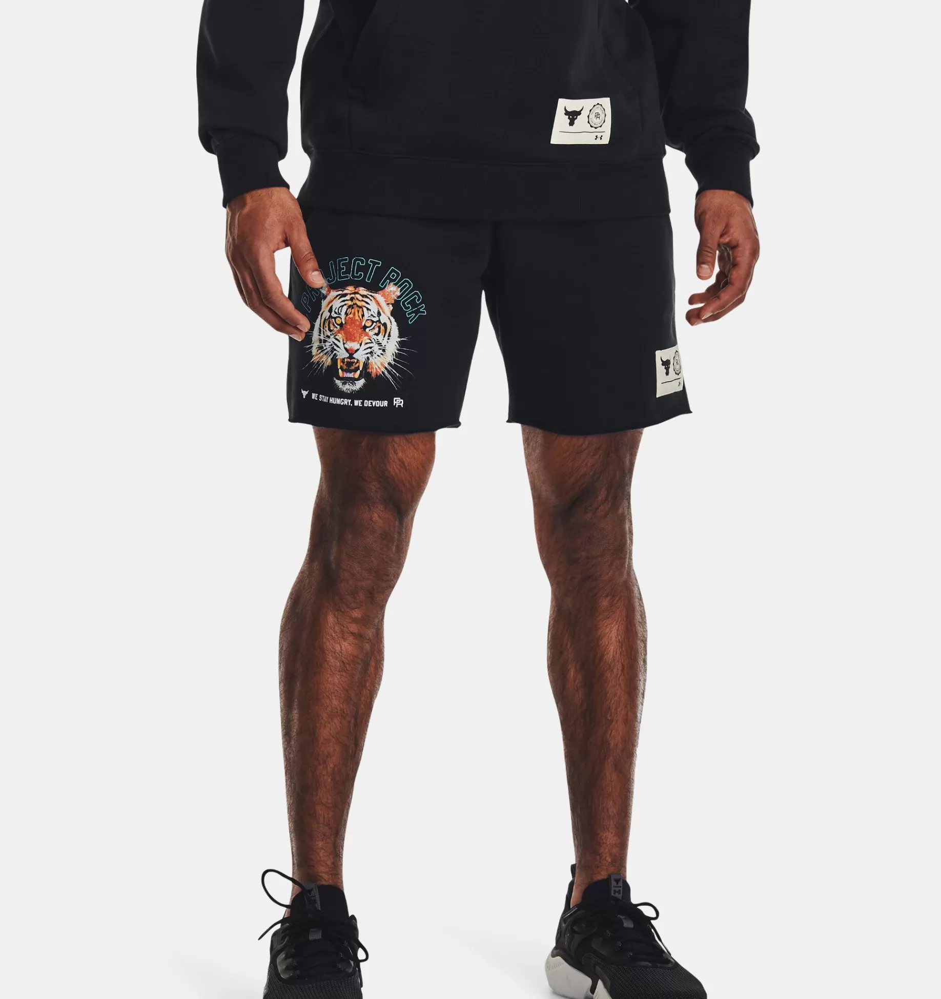 Outlet Under Armour Shorts Project Rock Rival Fleece Da Uomo Black / White - 001