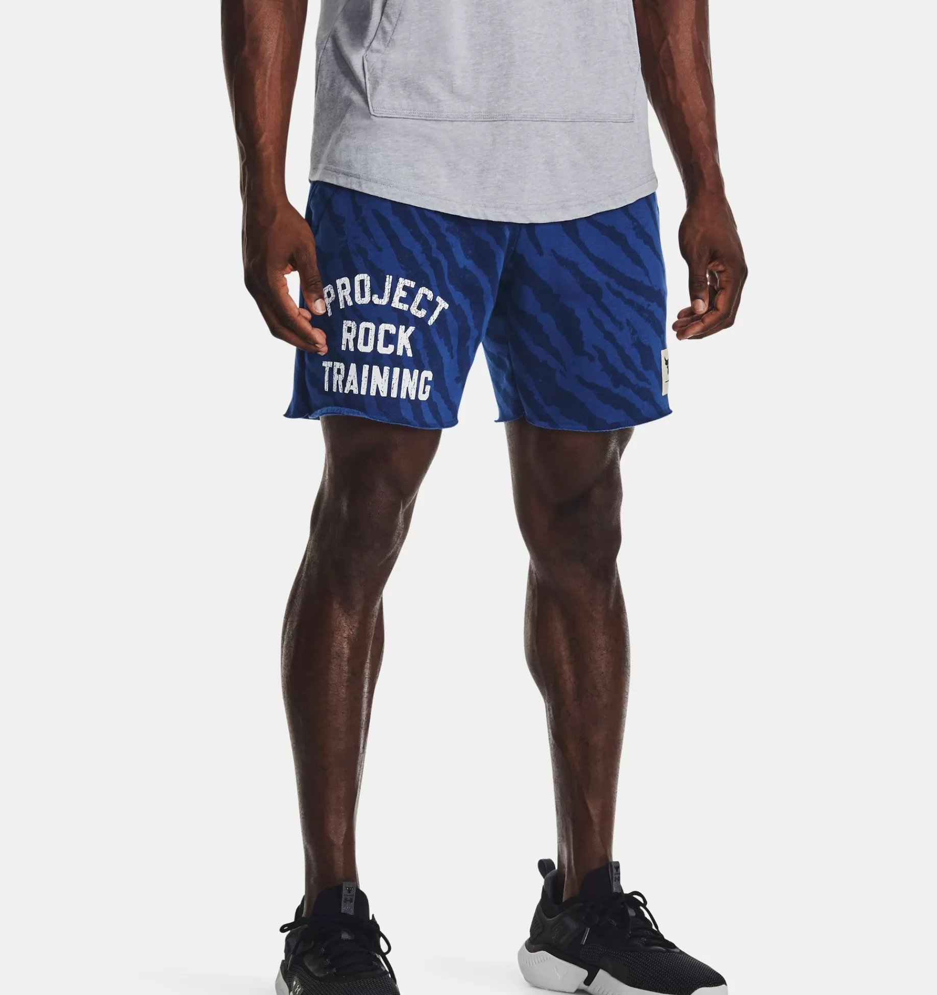 Fashion Under Armour Shorts Project Rock Rival Fleece Printed Da Uomo Blue Mirage / White - 471