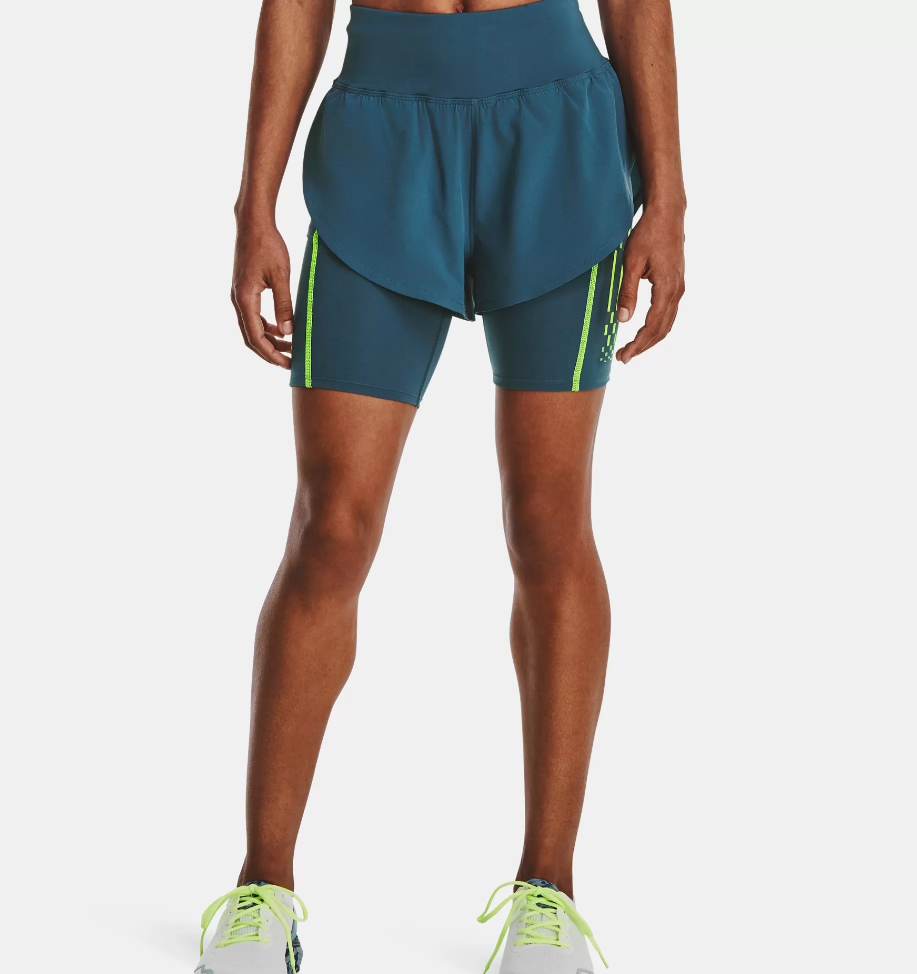 Discount Under Armour Shorts Ua Run Anywhere Da Donna Static Blue / Lime Surge - 414