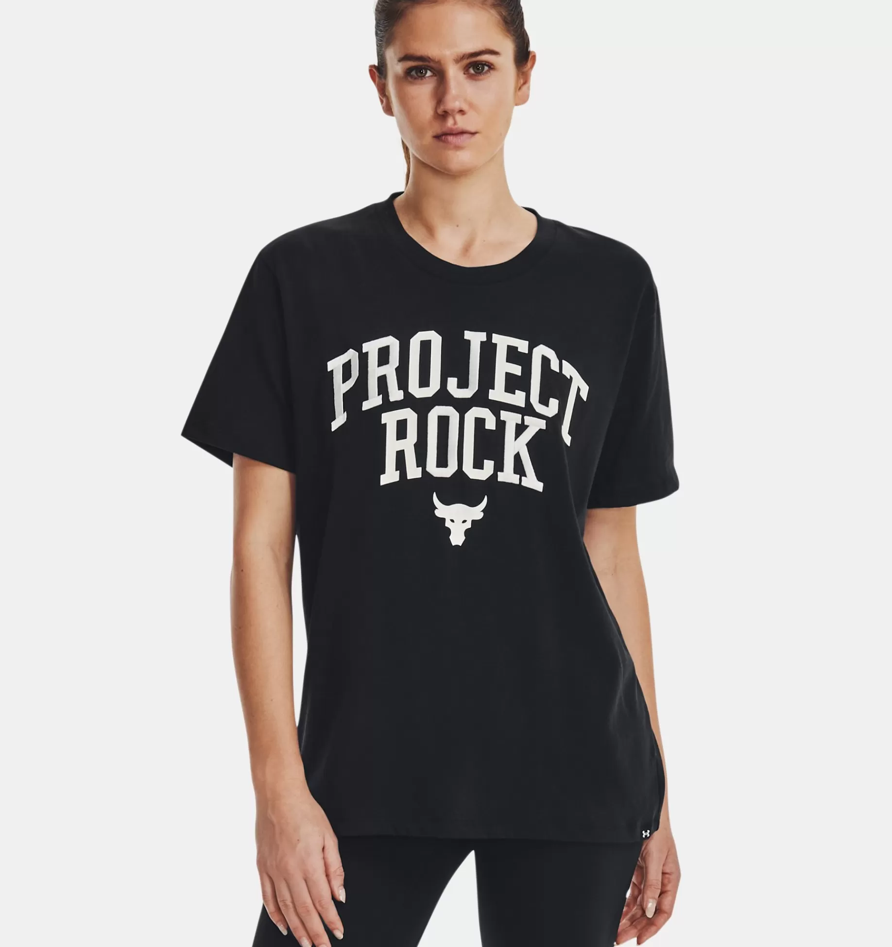 Outlet Under Armour T-Shirt Project Rock Heavyweight Campus Da Donna Black / Ivory - 001