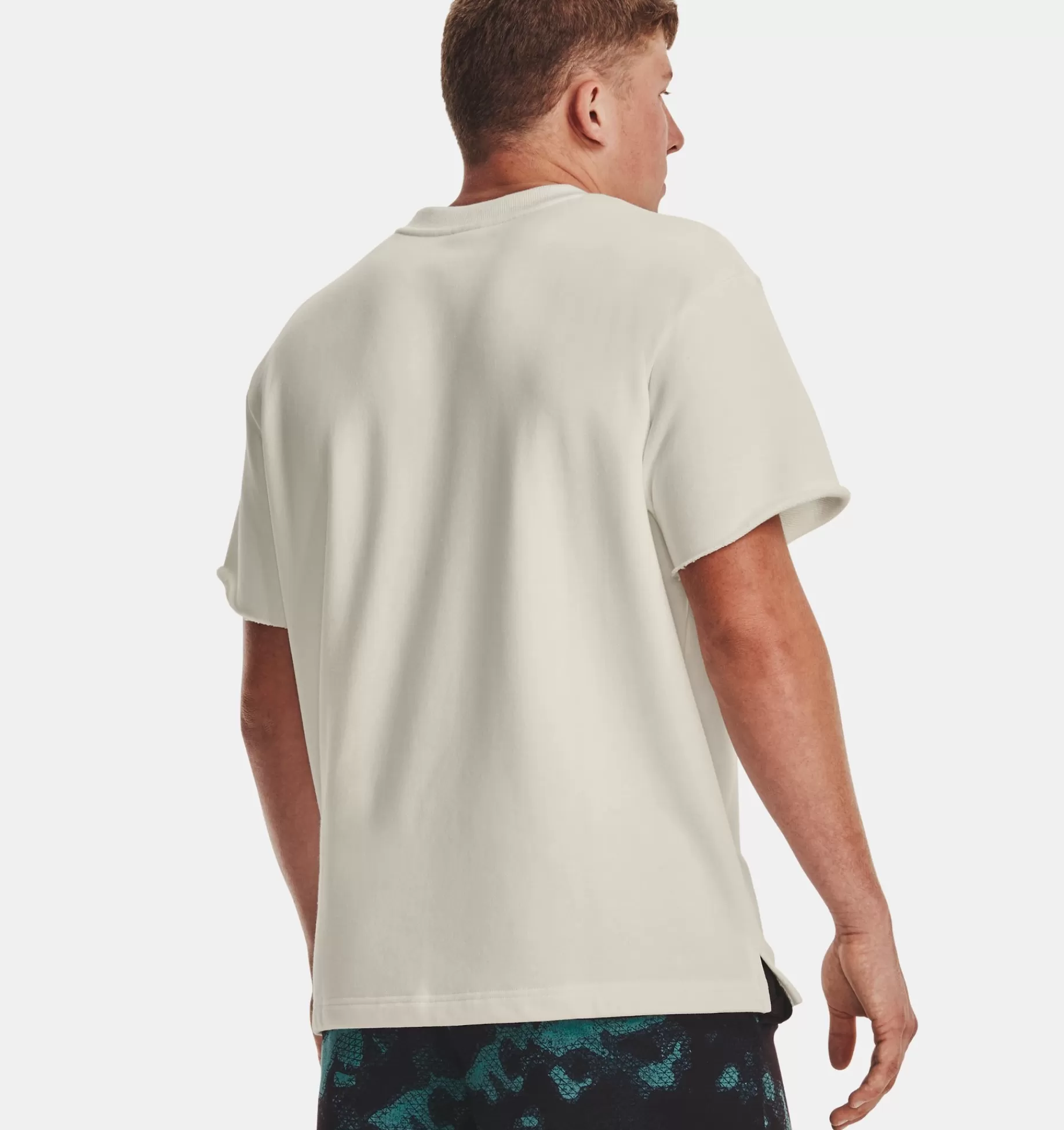 Store Under Armour T-Shirt Project Rock Heavyweight Terry Da Uomo Ivory / Coastal Teal - 130