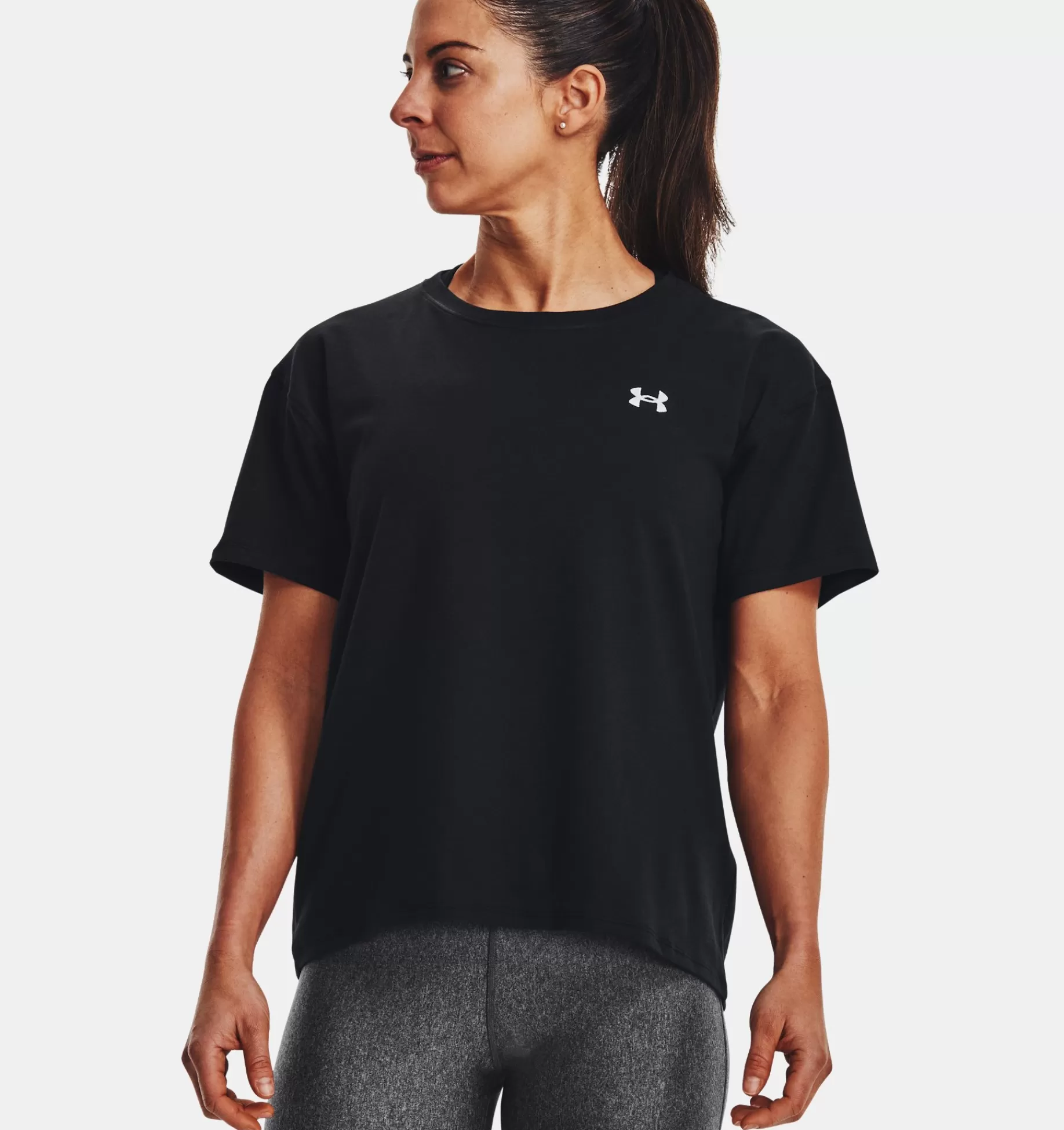 Sale Under Armour T-Shirt Ua Essential Cotton Stretch Da Donna Black / White - 001